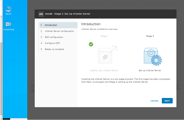 شروع مرحله‌ی دوم نصب و راه اندازی vCenter