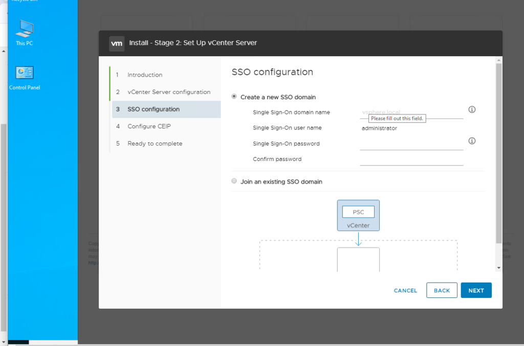 SSO configuration در زمان نصب و راه اندازی vCenter
