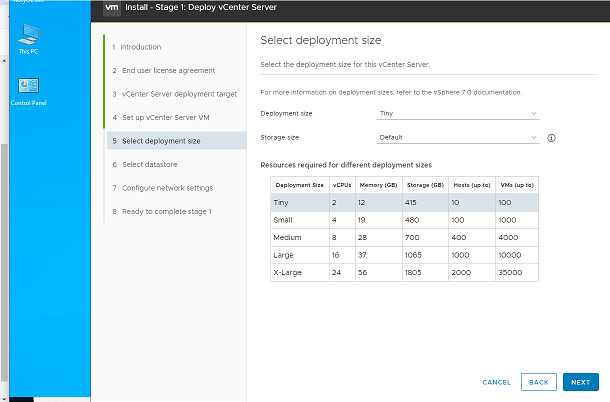 Select deployment size