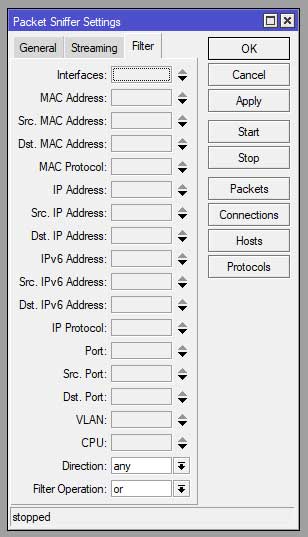 تب Filter در Packet Sniffer