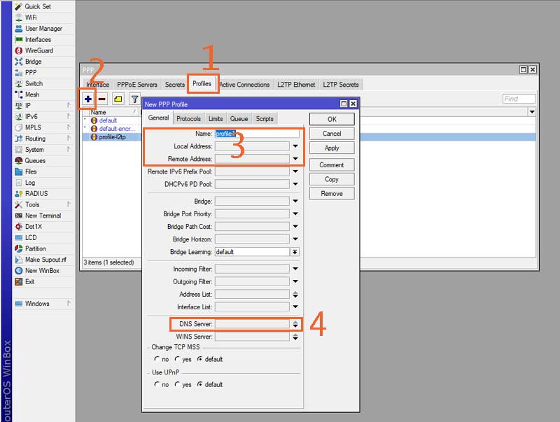پروفایل برای PPTP در میکروتیک