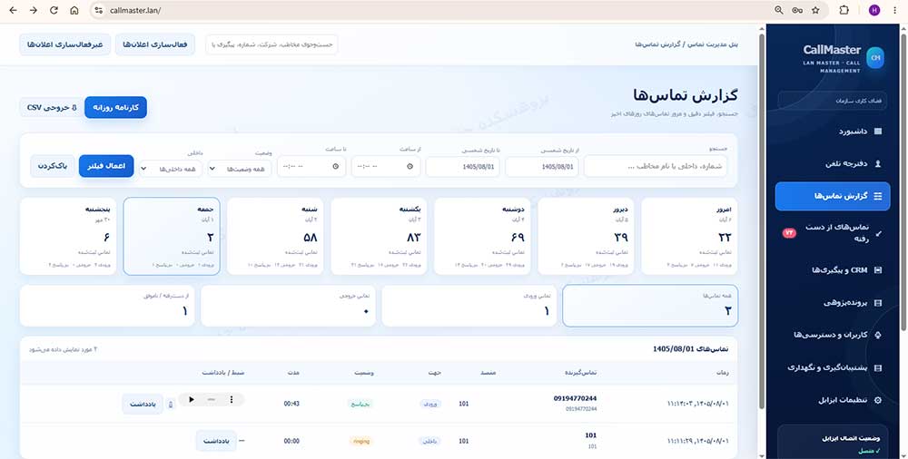 دسترسی به مکالمات ضبط شده شرکت